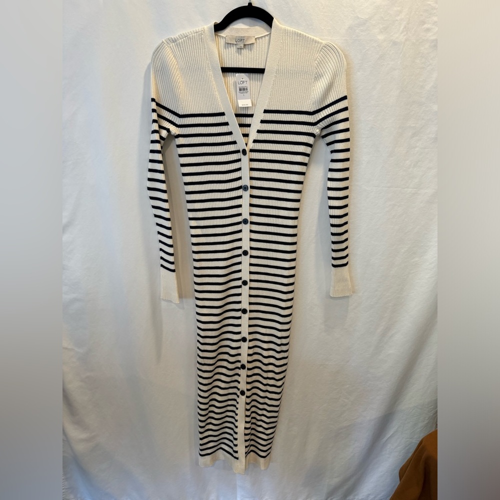LOFT Striped Sweater Cardigan Dress Small NWT